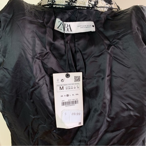 NWT Zara black and white houndstooth tweed coat size medium - Picture 6 of 7